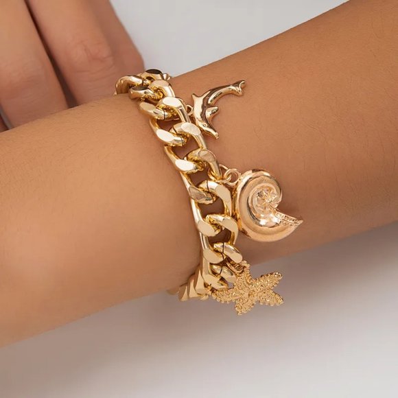 Bimini Beachwear Gold Sea Life Charm Bracelet - 18kt Gold Vermeil - Gift - Picture 3 of 4